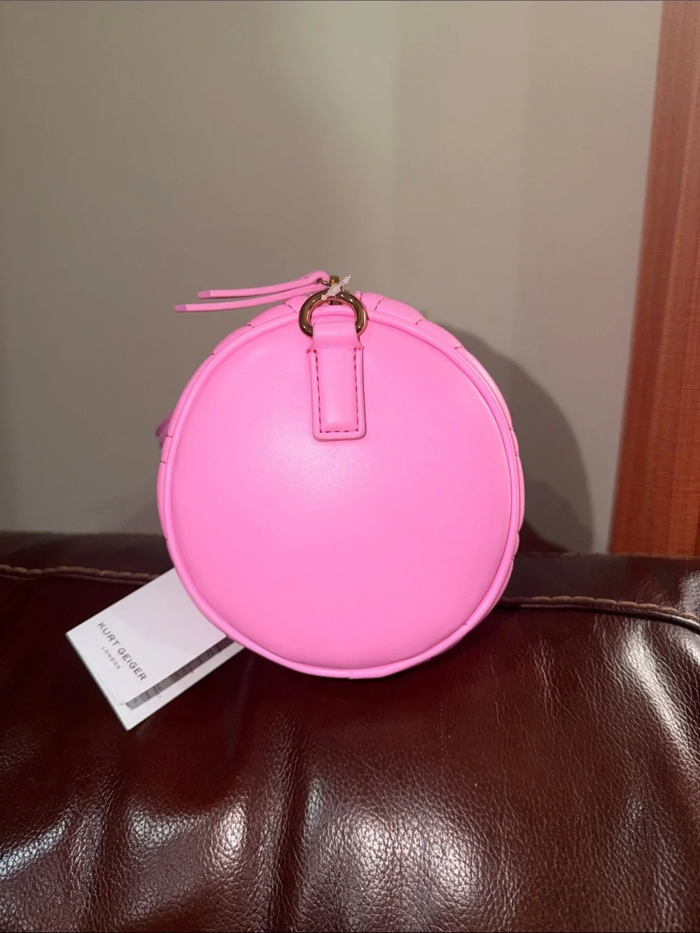 ‼️NEW Kurt Geiger Union Jack Barrel Pink Leather Satchel Crossbody Bag